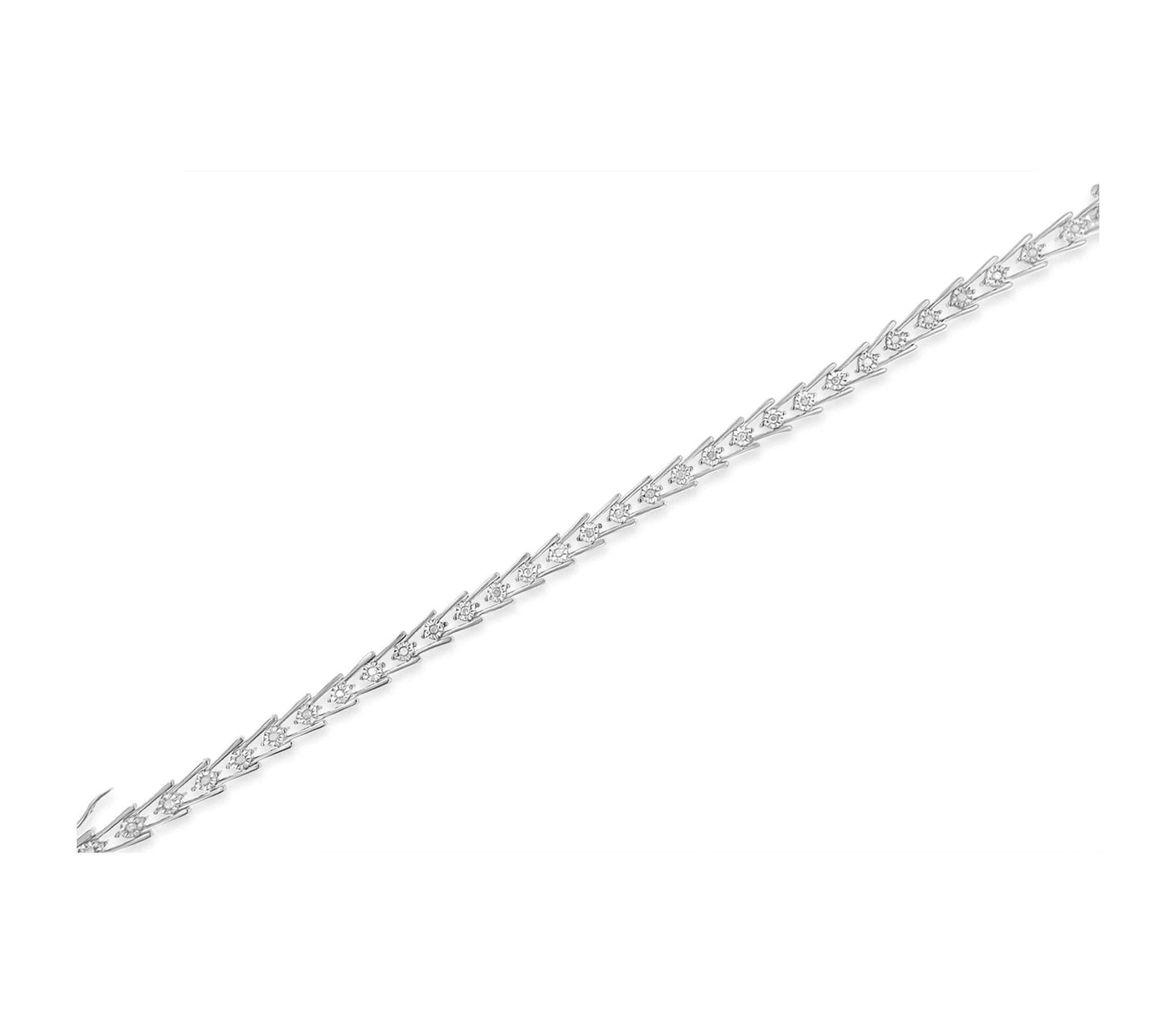 Sterling Silver Diamond Wave-Style Link Bracelet