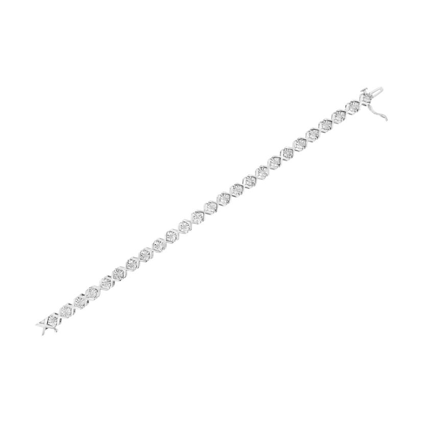 Silver 1/4 Cttw Miracle-Set Round Cut Diamond "X" Link Bracelet - Size 7.25"
