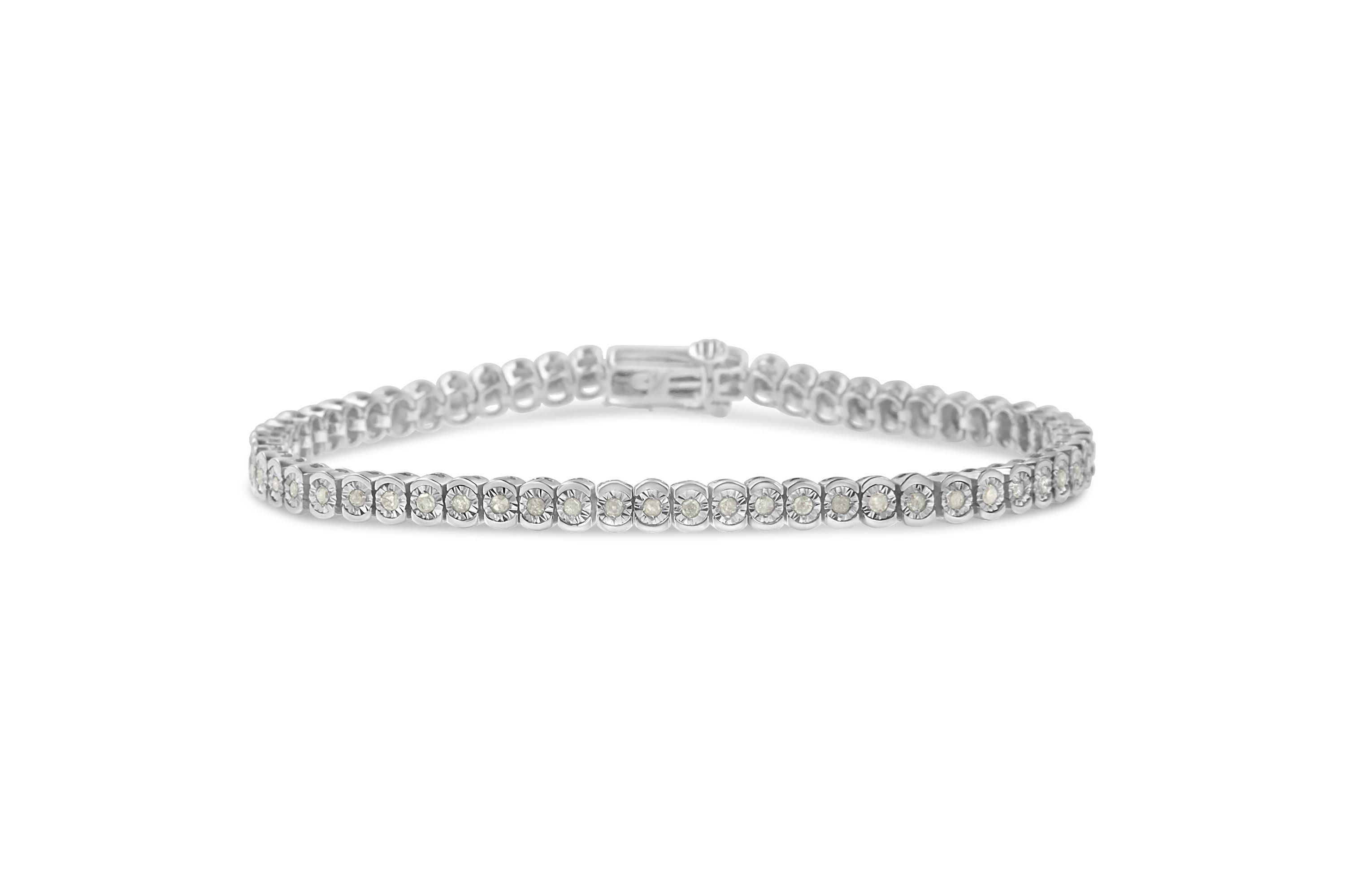 .925 Sterling Silver 1.0 Cttw Diamond Miracle-Set Cut-Circle 7" Tennis Bracelet