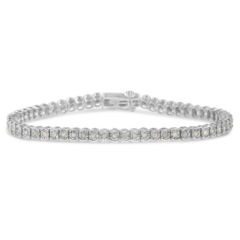 .925 Sterling Silver 1.0 Cttw Diamond Miracle-Set Cut-Circle 7" Tennis Bracelet