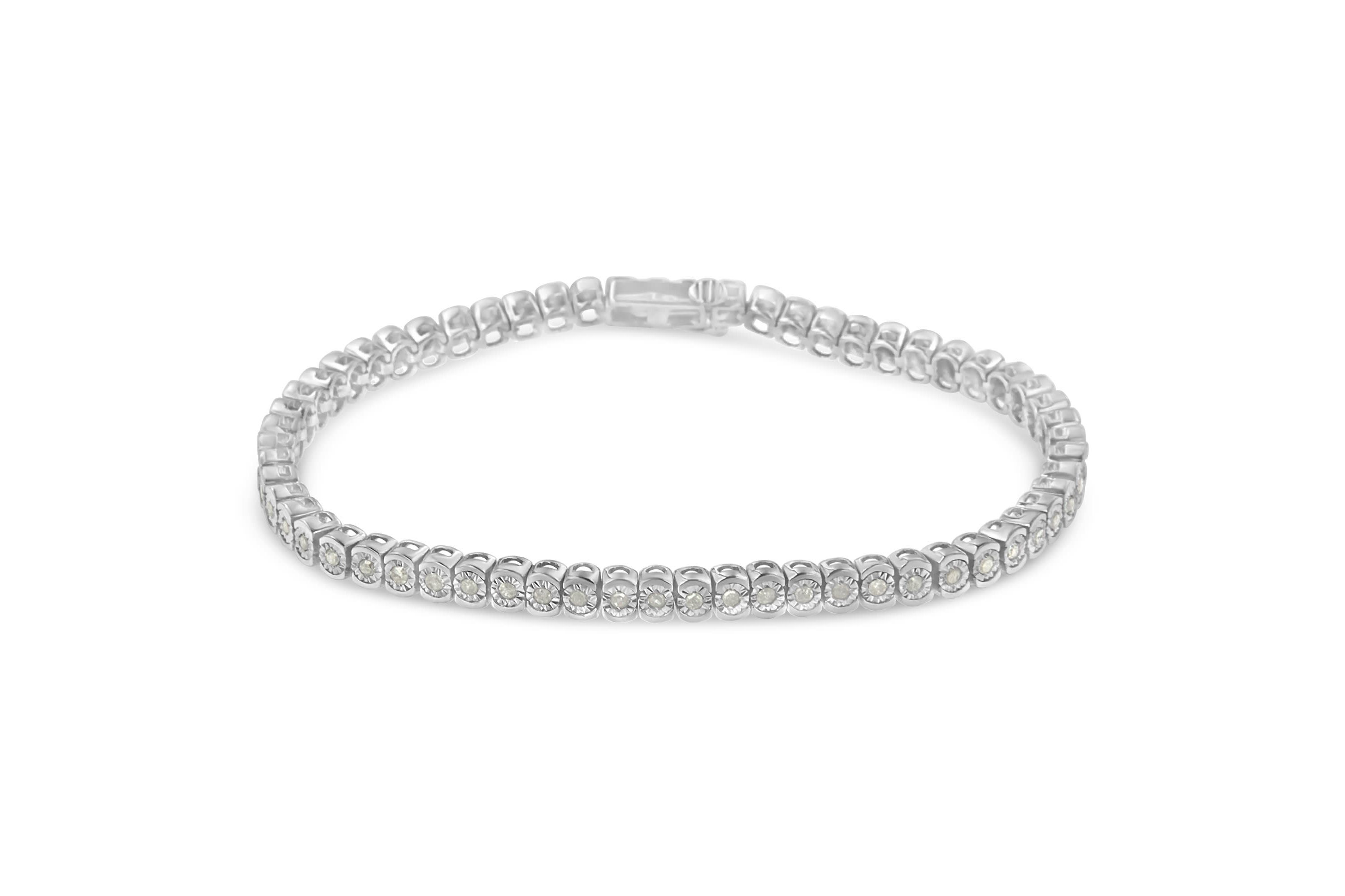 .925 Sterling Silver 1.0 Cttw Diamond Miracle-Set Cut-Circle 7" Tennis Bracelet