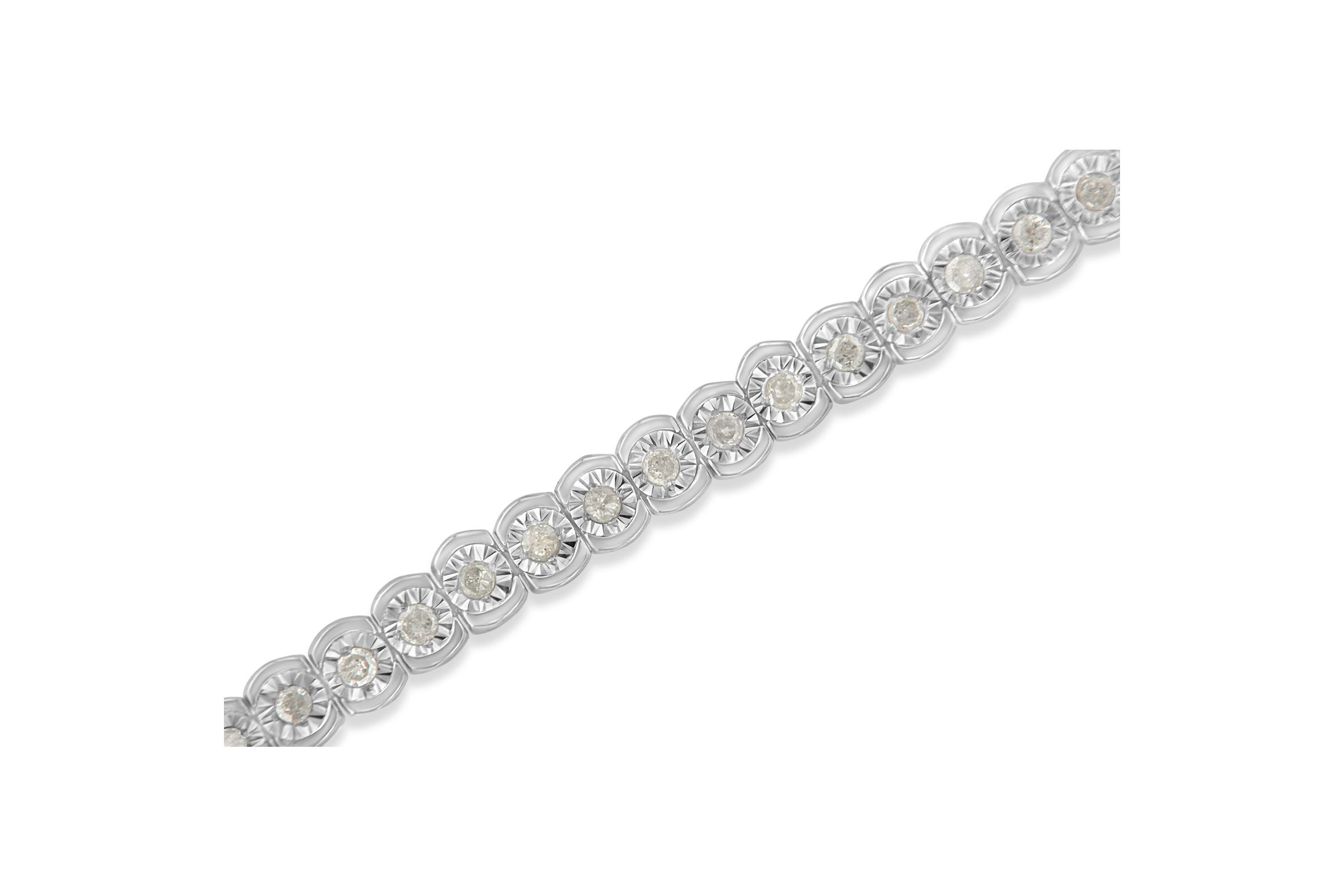 .925 Sterling Silver 1.0 Cttw Diamond Miracle-Set Cut-Circle 7" Tennis Bracelet