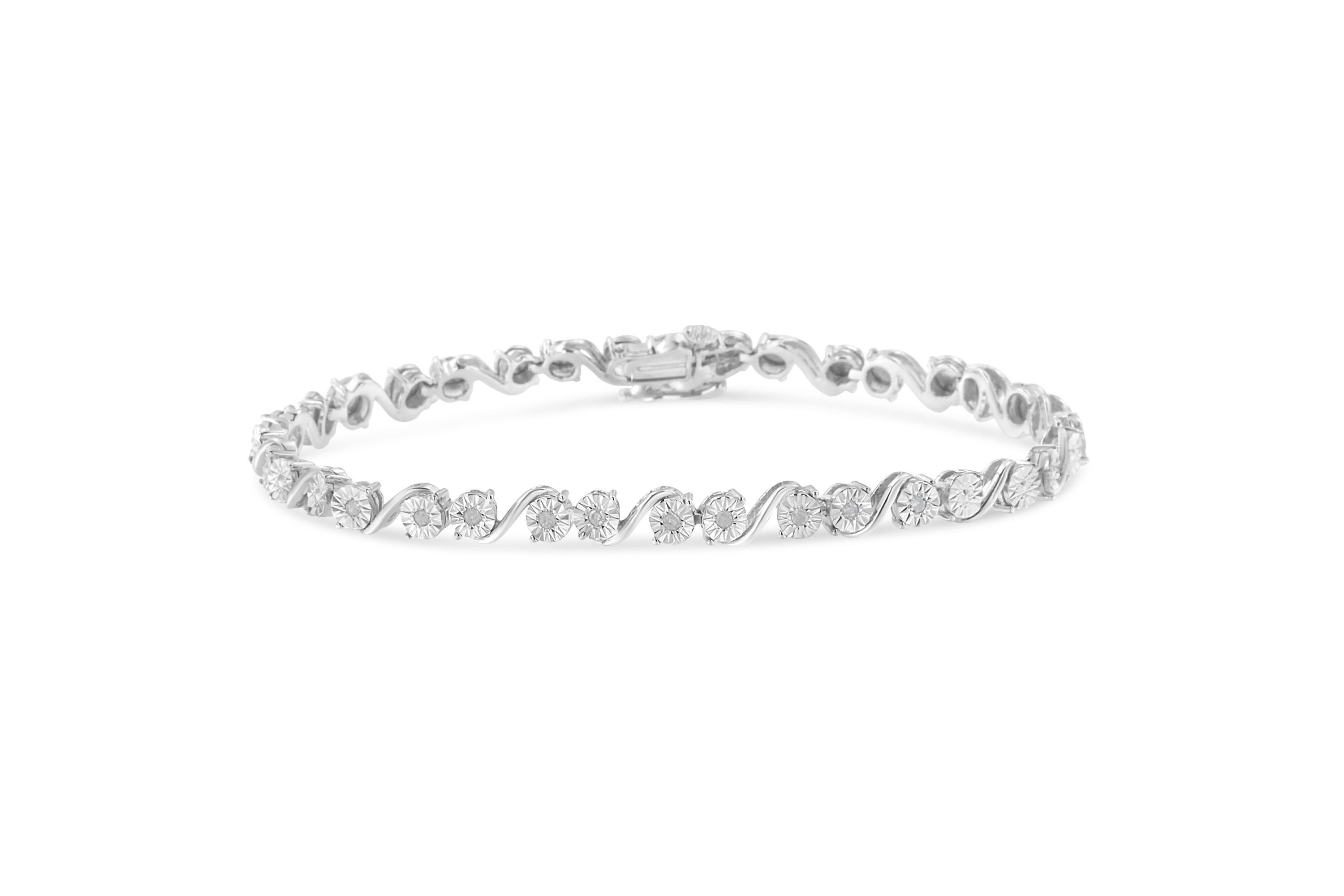Silver 1/10 Cttw Round Diamond "S" Link Miracle Plate Tennis Bracelet - 7-1/4"