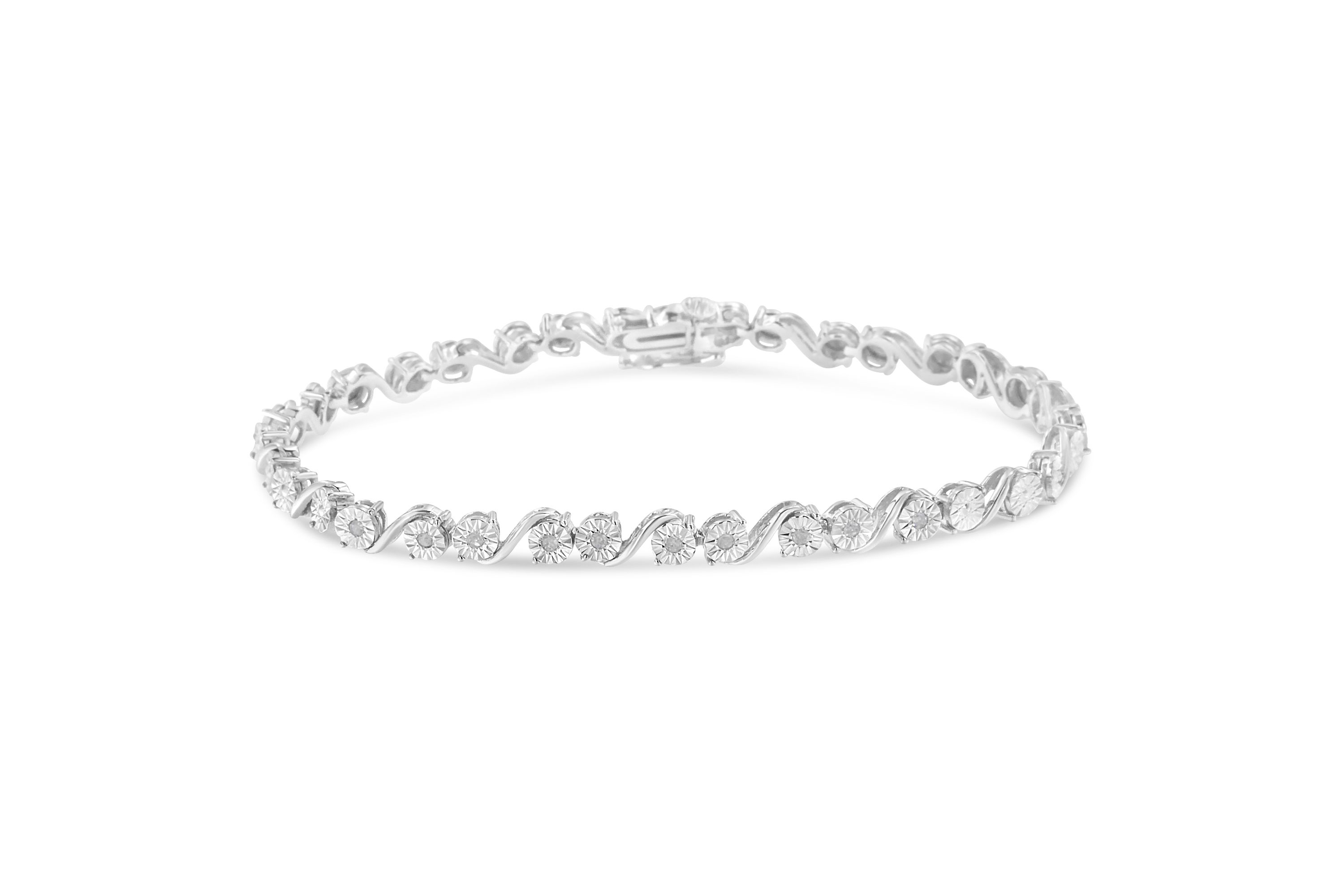 Silver 1/10 Cttw Round Diamond "S" Link Miracle Plate Tennis Bracelet - 7-1/4"