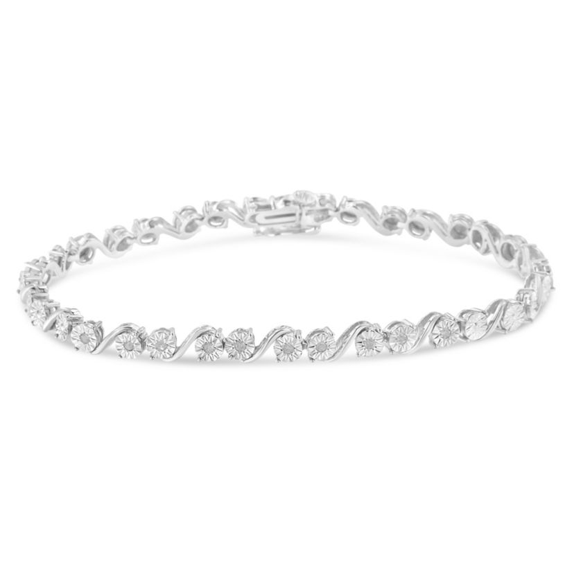 Silver 1/10 Cttw Round Diamond "S" Link Miracle Plate Tennis Bracelet - 7-1/4"