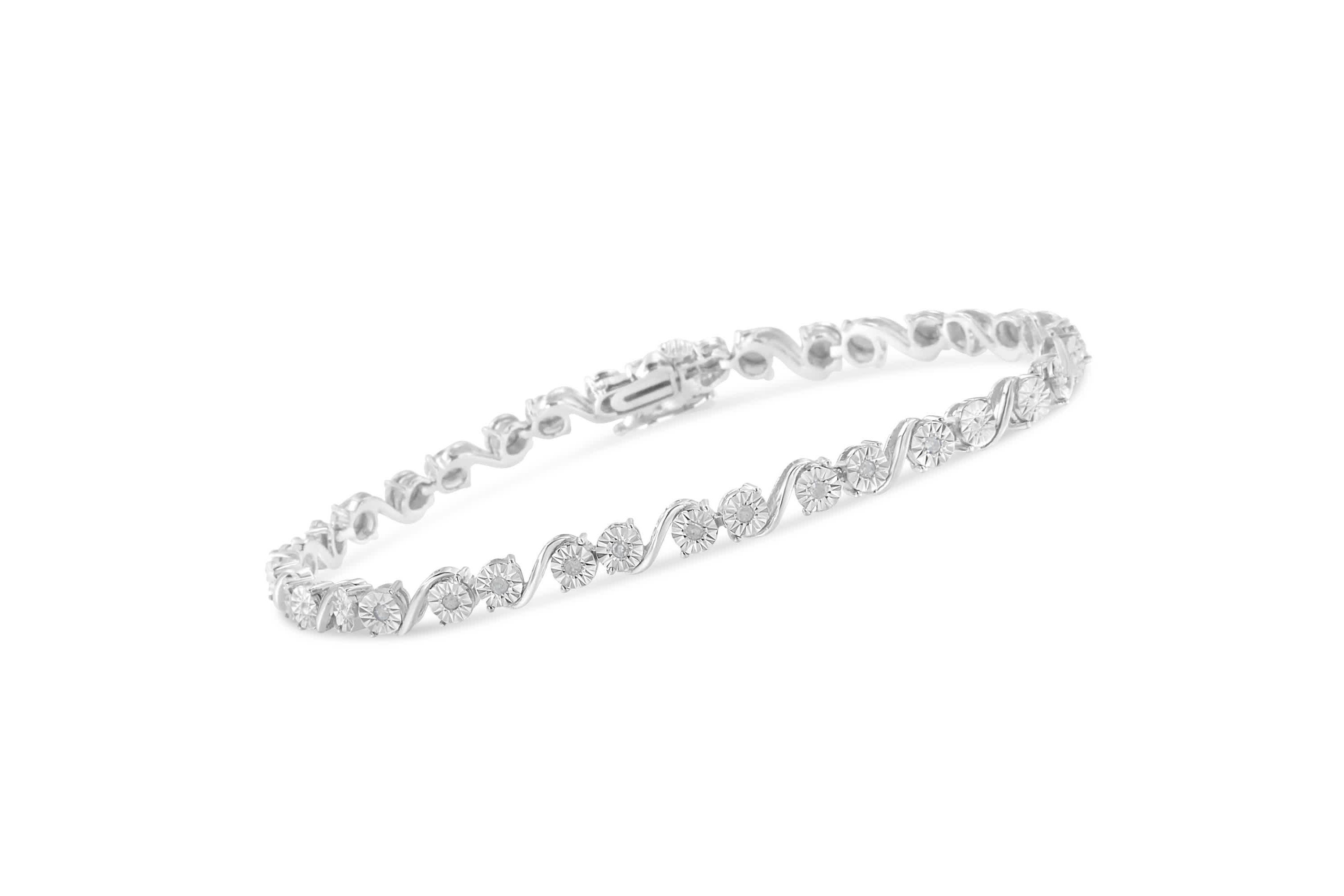 Silver 1/10 Cttw Round Diamond "S" Link Miracle Plate Tennis Bracelet - 7-1/4"