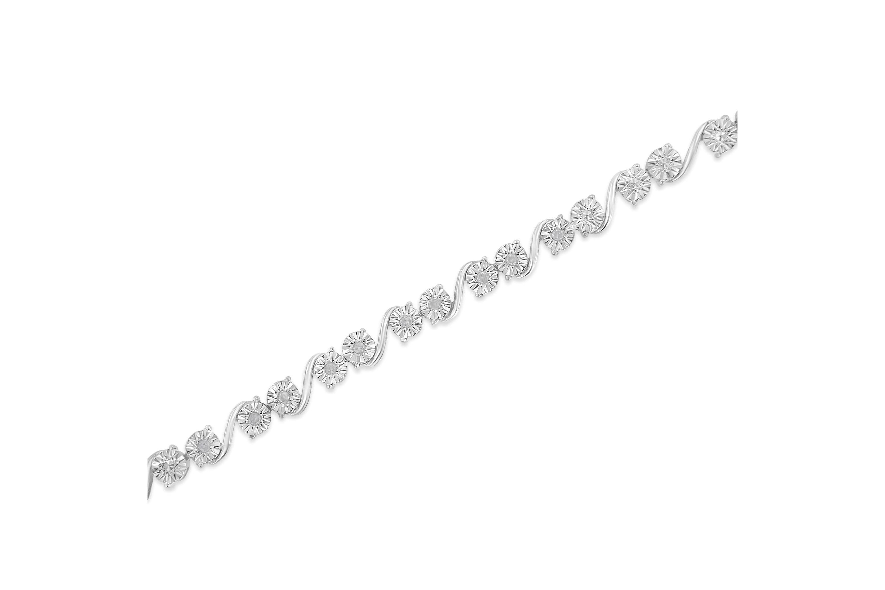 Silver 1/10 Cttw Round Diamond "S" Link Miracle Plate Tennis Bracelet - 7-1/4"
