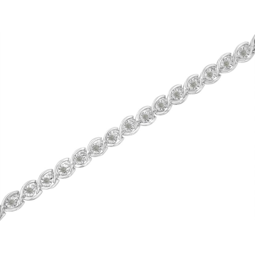 .925 Sterling Silver 1/2 Cttw Diamond Criss-Cross Miracle-Set 7" Link Bracelet
