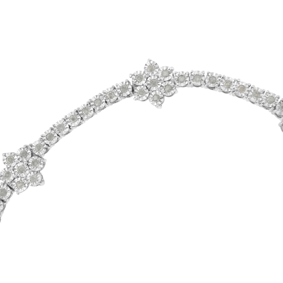Silver 1.0 cttw Miracle-Set Diamond Floral Station Tennis Bracelet - 7-1/2"