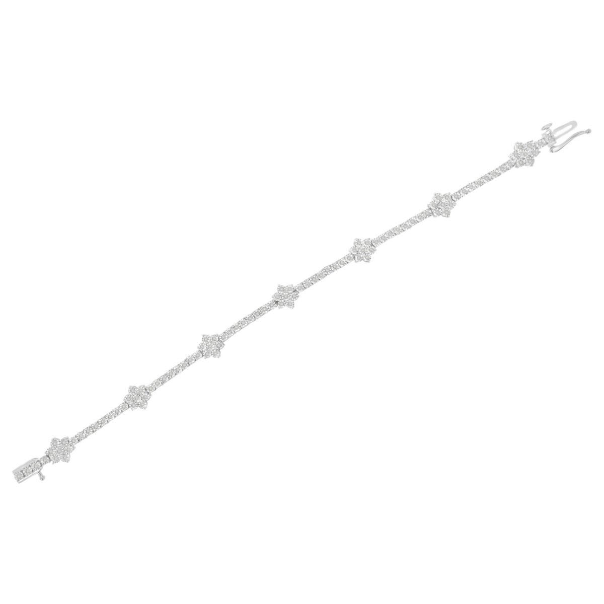Silver 1.0 cttw Miracle-Set Diamond Floral Station Tennis Bracelet - 7-1/2"