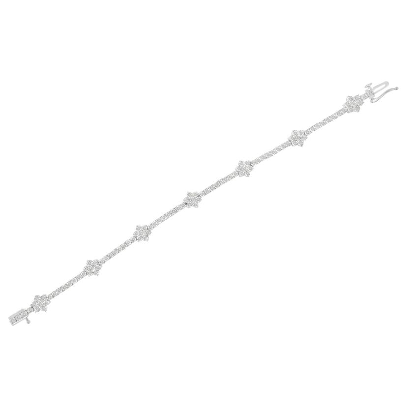 Silver 1.0 cttw Miracle-Set Diamond Floral Station Tennis Bracelet - 7-1/2"