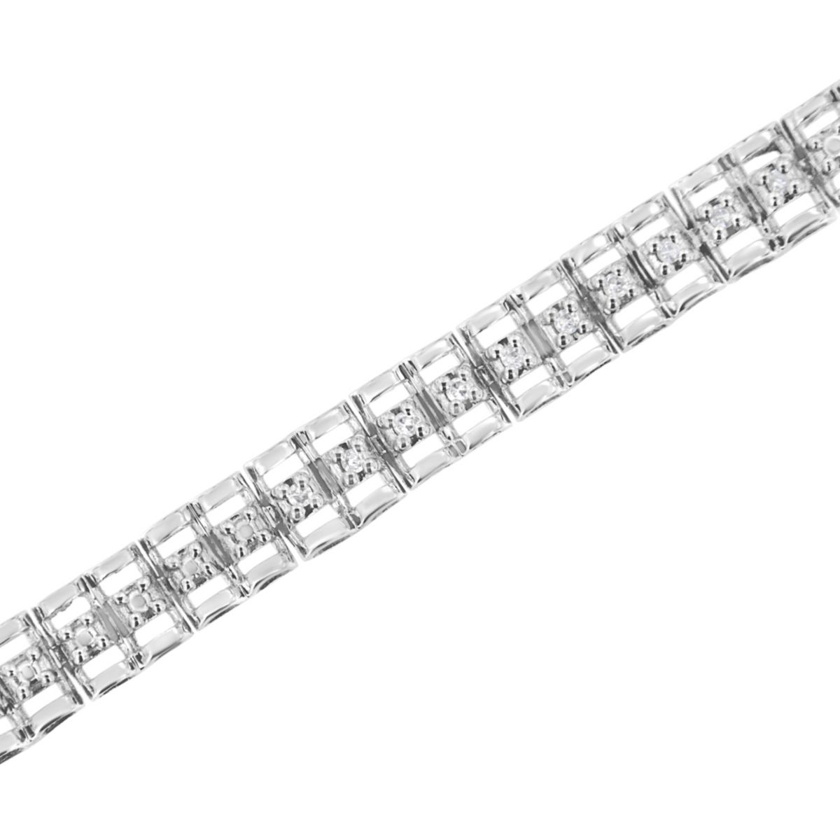 .925 Sterling Silver 1/10 Cttw Diamond Double-Link 7" Rolex Tennis Bracelet