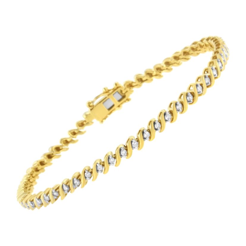 10K Yellow Gold Plated Silver 1/2 Cttw 2-  Diamond S Link Tennis Bracelet- 7.25"