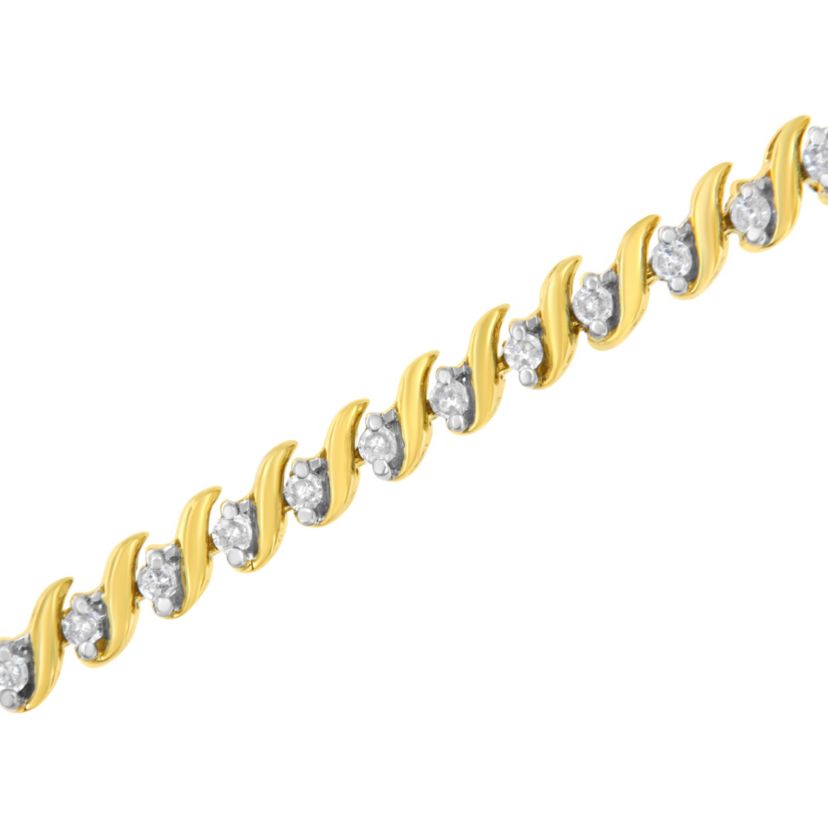 10K Yellow Gold Plated Silver 1/2 Cttw 2-  Diamond S Link Tennis Bracelet- 7.25"