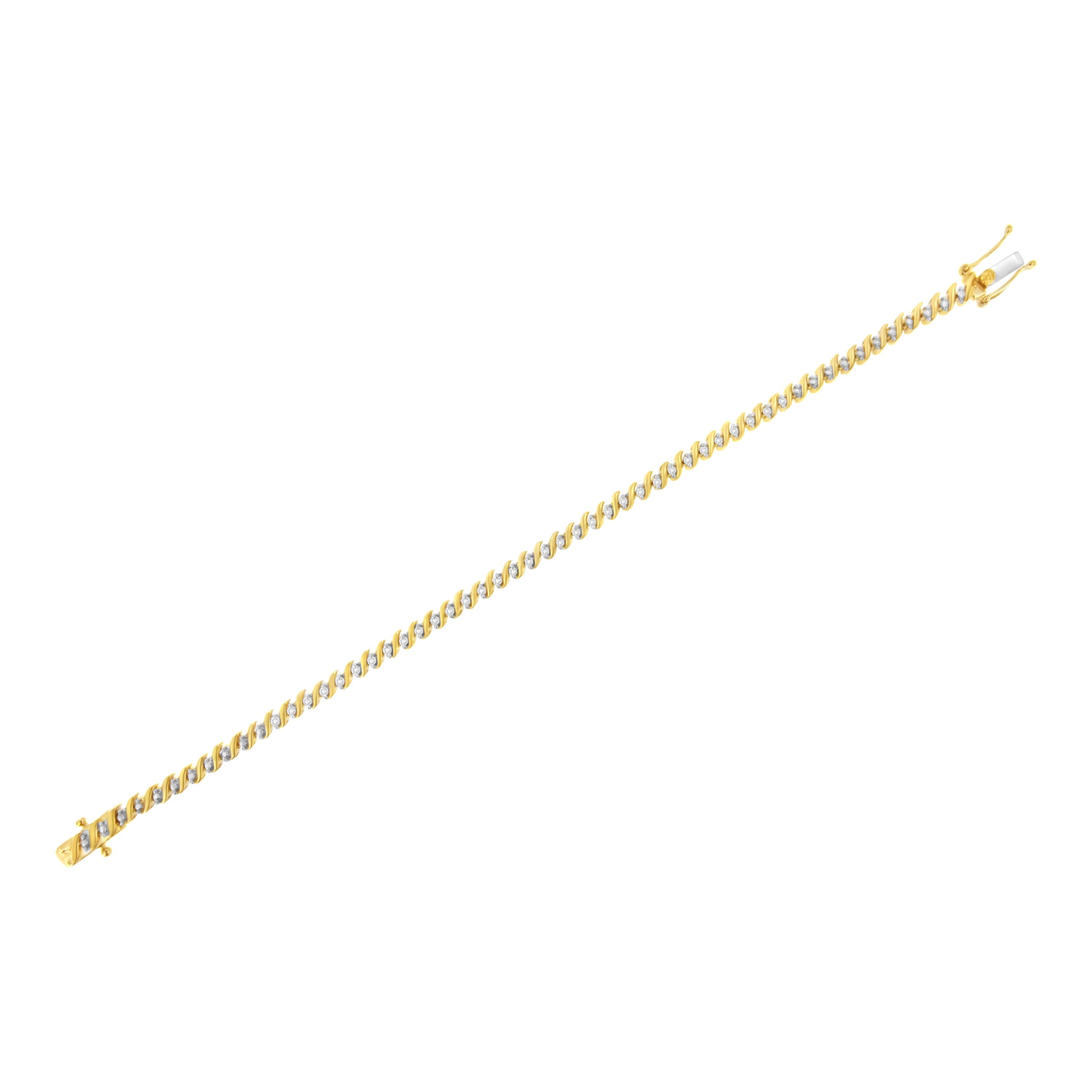 10K Yellow Gold Plated Silver 1/2 Cttw 2-  Diamond S Link Tennis Bracelet- 7.25"