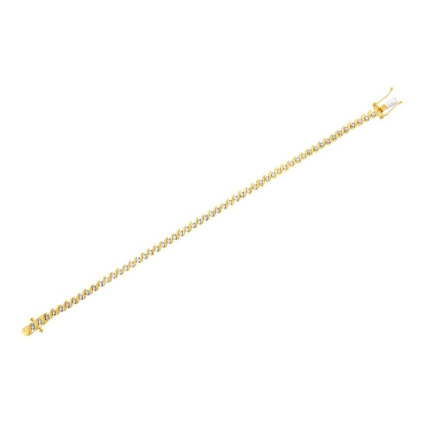 10K Yellow Gold Plated Silver 1/2 Cttw 2-  Diamond S Link Tennis Bracelet- 7.25"