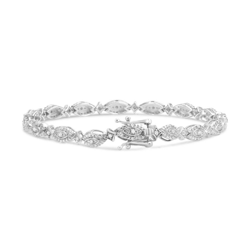 Silver 1/2 Cttw Diamond Marquise and Starburst Shaped Link Bracelet - 7.25"