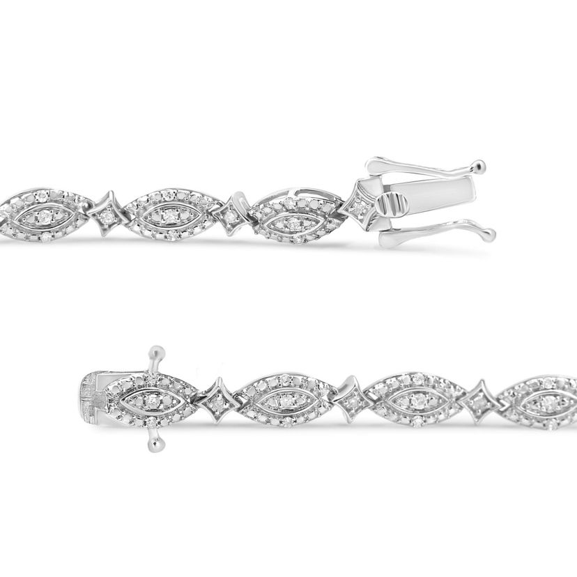 Silver 1/2 Cttw Diamond Marquise and Starburst Shaped Link Bracelet - 7.25"