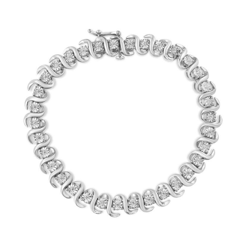 Silver 1/3 Cttw Miracle-Set Diamond "S" Link Tennis Bracelet - Size 7.25"