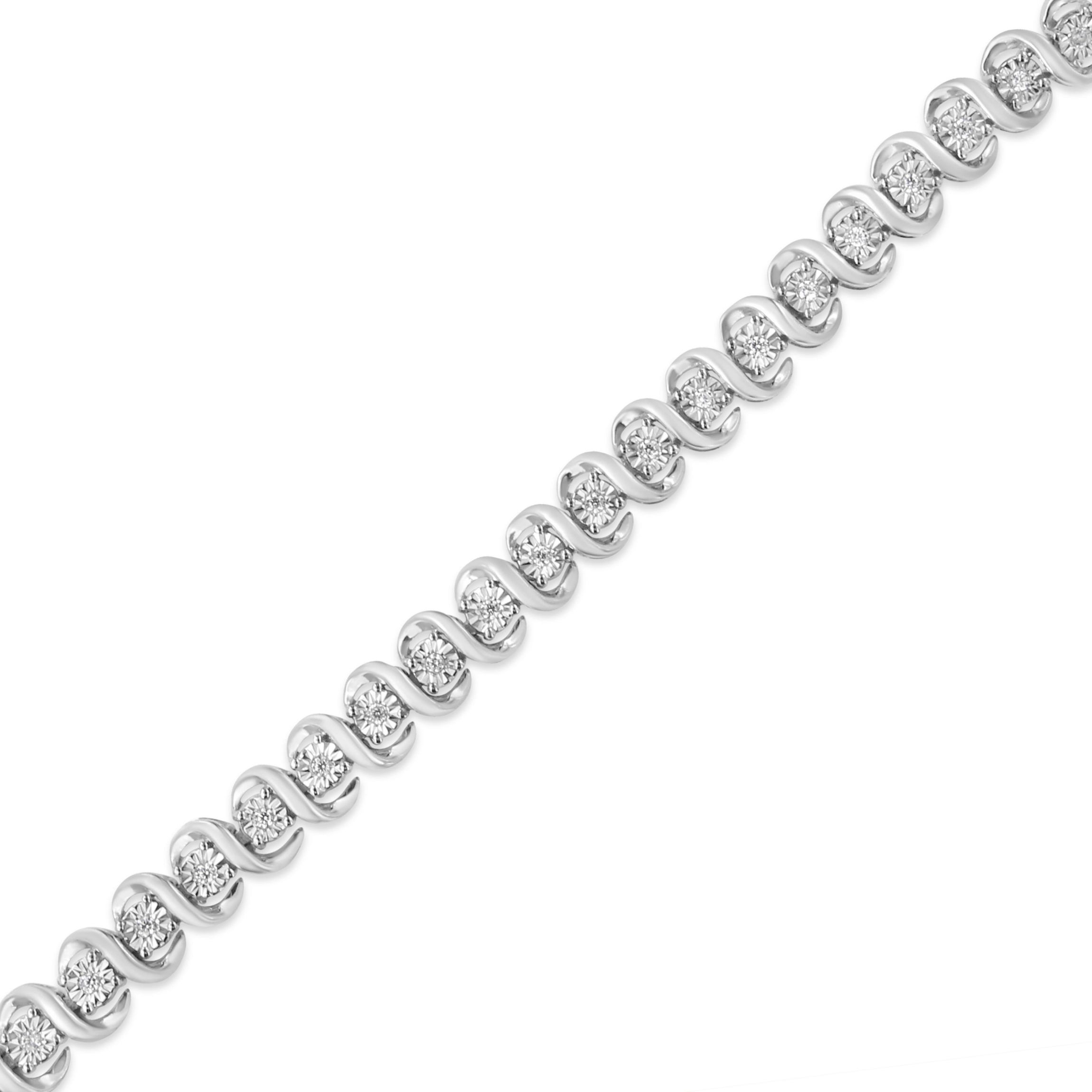 Silver 1/3 Cttw Miracle-Set Diamond "S" Link Tennis Bracelet - Size 7.25"