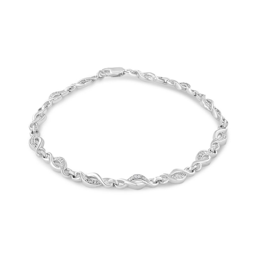 Silver Prong Set Diamond Accent Curved Spiral Link Bracelet - 7.25"