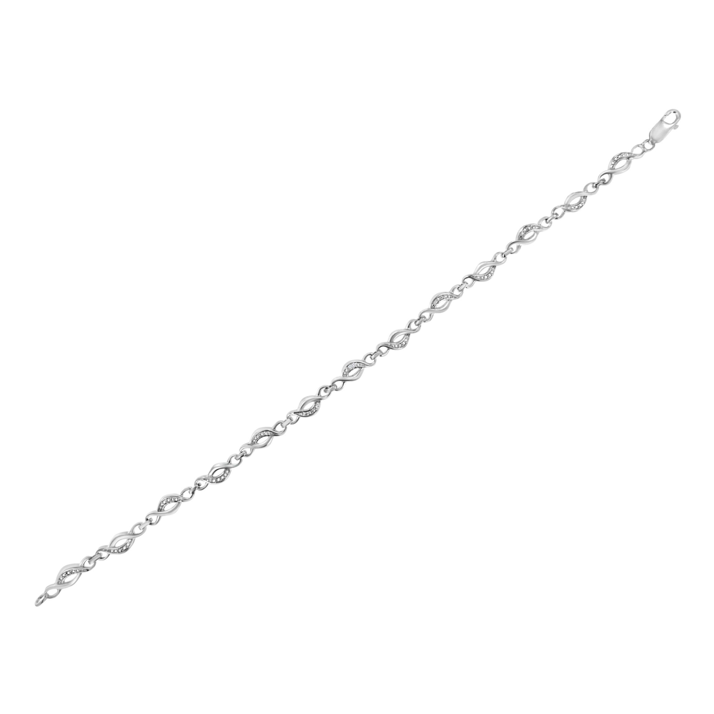 Silver Prong Set Diamond Accent Curved Spiral Link Bracelet - 7.25"