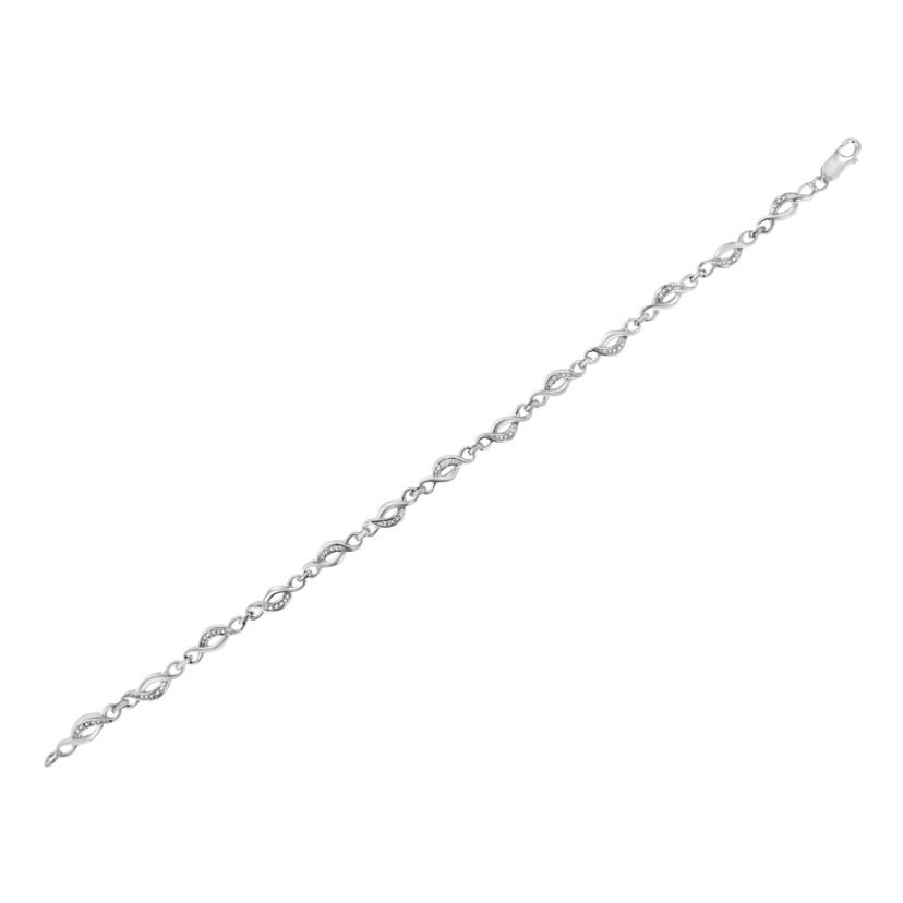 Silver Prong Set Diamond Accent Curved Spiral Link Bracelet - 7.25"