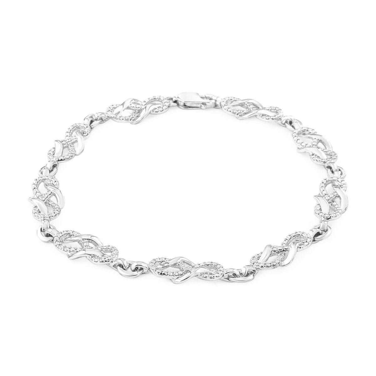.925 Sterling Silver Prong Set Diamond Accent Infinity Weave Link 7.25" Bracelet