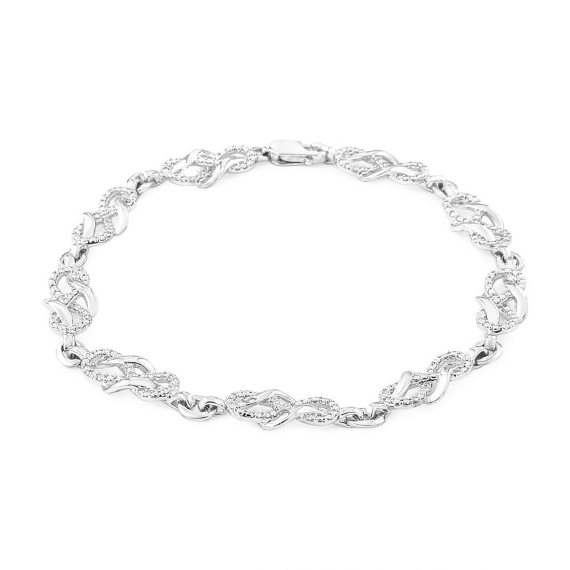 .925 Sterling Silver Prong Set Diamond Accent Infinity Weave Link 7.25" Bracelet
