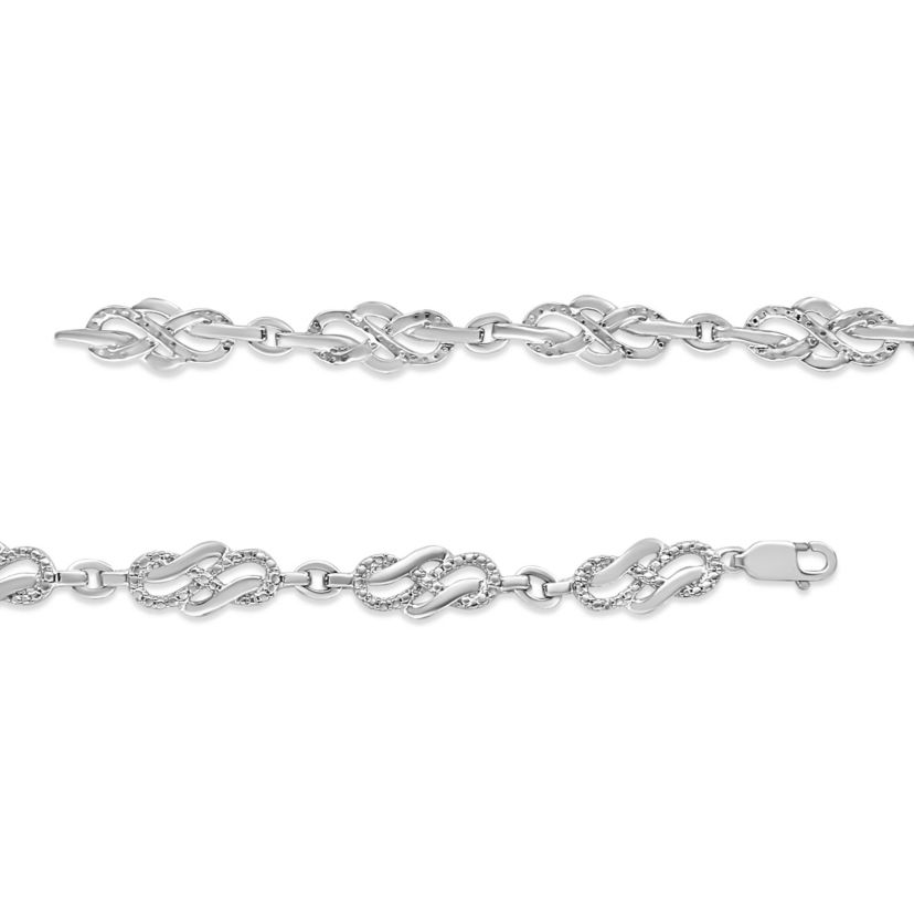 .925 Sterling Silver Prong Set Diamond Accent Infinity Weave Link 7.25" Bracelet