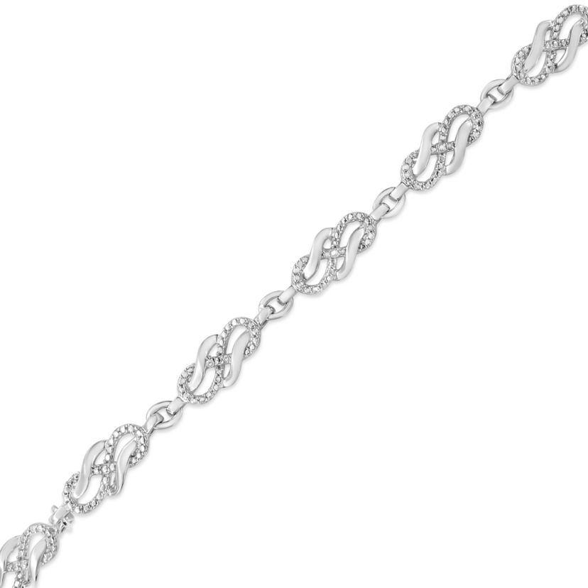 .925 Sterling Silver Prong Set Diamond Accent Infinity Weave Link 7.25" Bracelet