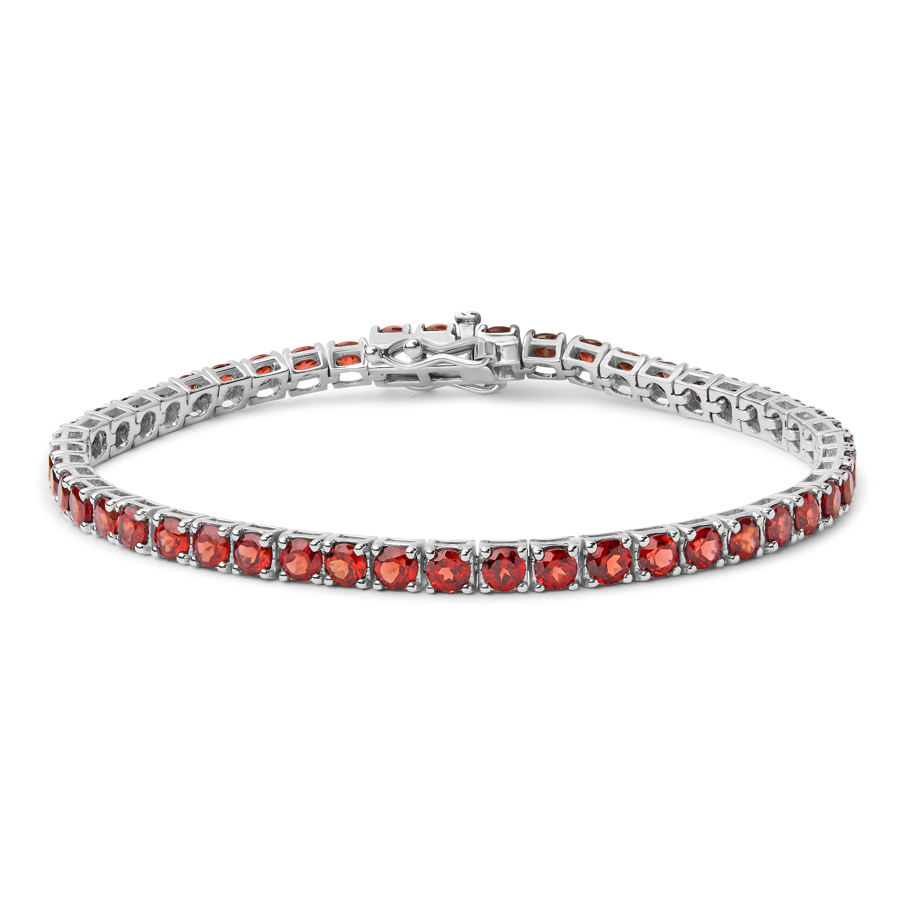 Lab Created .925 Sterling Silver 10.0 Cttw Created Orange Garnet Tennis Bracelet - 7.25"