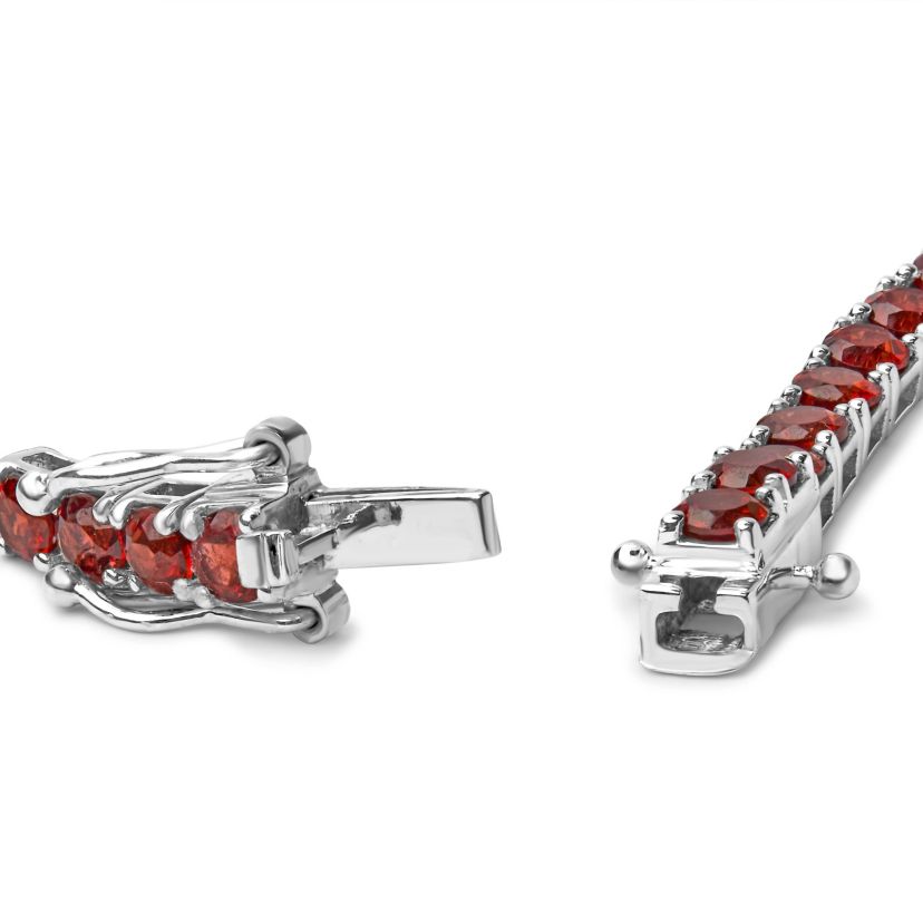 Lab Created .925 Sterling Silver 10.0 Cttw Created Orange Garnet Tennis Bracelet - 7.25"