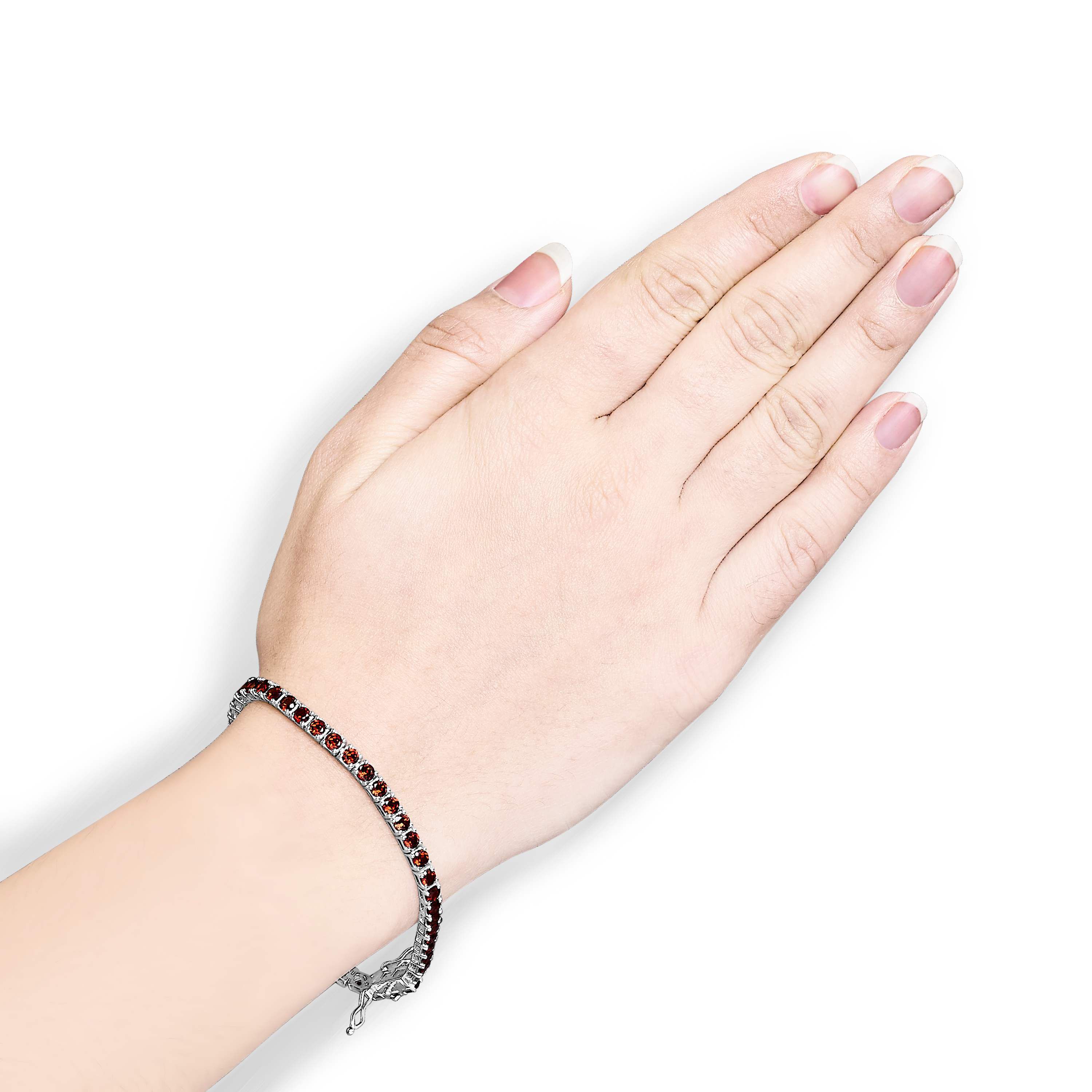 Lab Created .925 Sterling Silver 10.0 Cttw Created Orange Garnet Tennis Bracelet - 7.25"