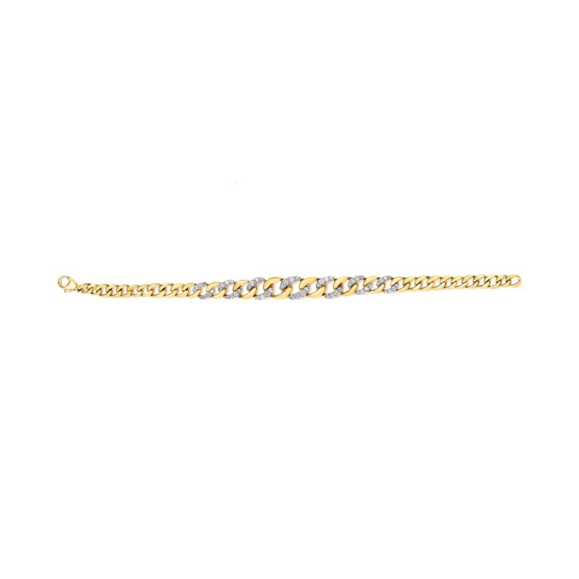 14K Yellow Gold Plated Silver 1 1/4 Cttw Diamond Cuban Chain Link Bracelet- 7.25"