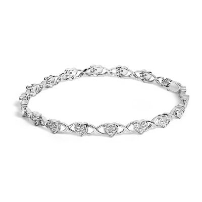 Haus of Brilliance .925 Sterling Silver Diamond Accent Heart Link Bracelet - 7.25"