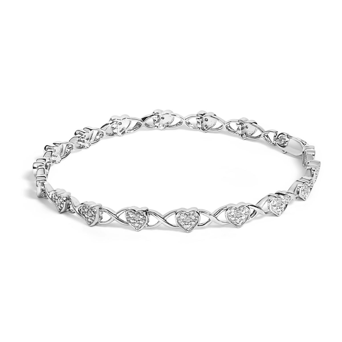 .925 Sterling Silver Diamond Accent Heart Link Bracelet - 7.25"