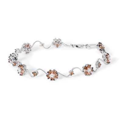 Haus of Brilliance 10K White Gold 4.0 Cttw Champagne and White Diamond Floral Cluster and Station Link Bracelet (H-I Color, SI2-I1 Clarity) - 7"