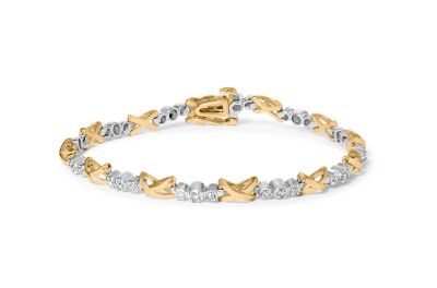 Haus of Brilliance 10K Two-Tone Gold 1/2 Ct Diamond 3 Stone and X-Link Bracelet, 7 in
