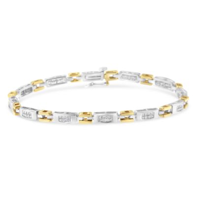 Haus of Brilliance 10K Two-Tone Gold Princess Cut Diamond Geo Link Bracelet, 7 in