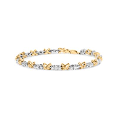 Haus of Brilliance 10K Two-Tone Gold 1.00 Cttw Diamond X-Link Link Bracelet, Yellow, 7 in