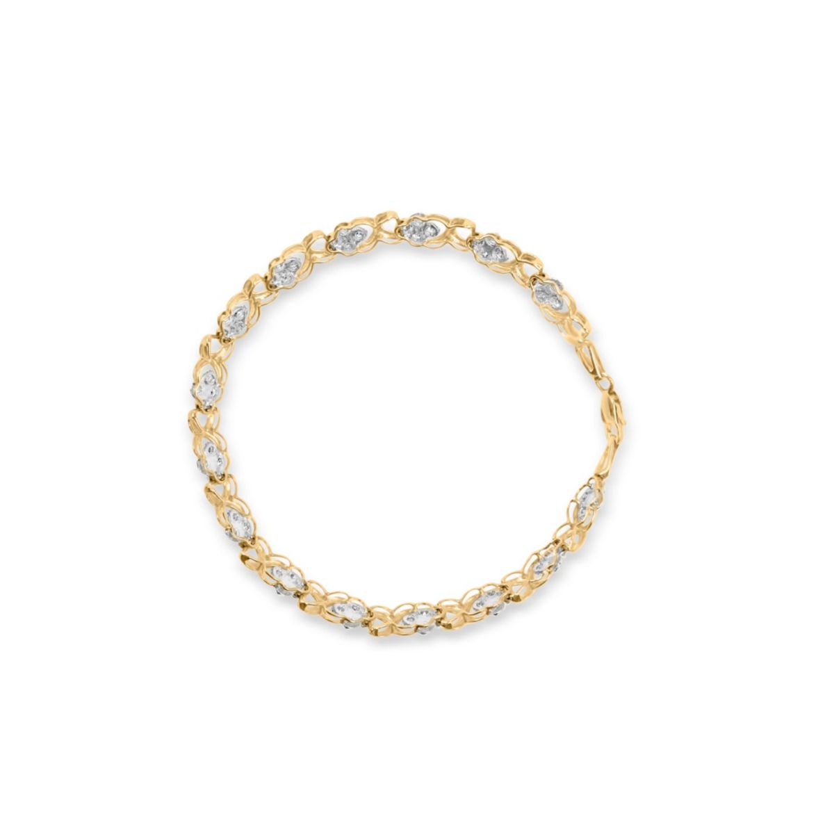 10K Yellow Gold 1.00 Cttw Diamond 5 Stone Cluster and "X" Link Bracelet