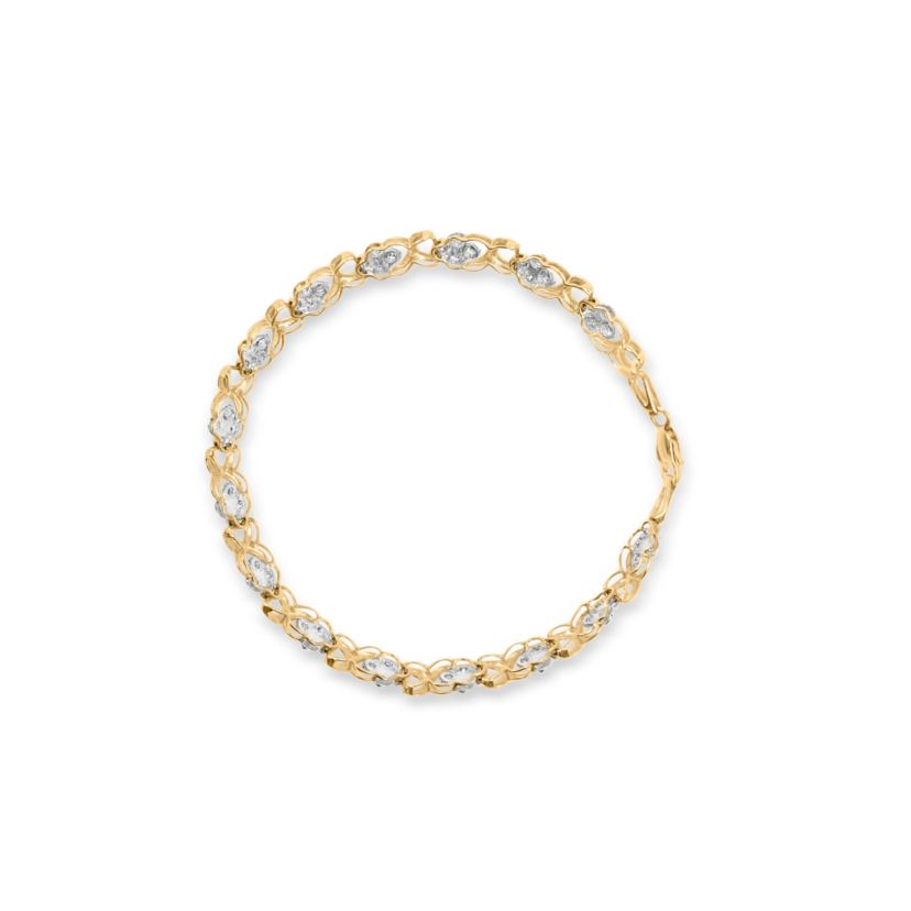 10K Yellow Gold 1.00 Cttw Diamond 5 Stone Cluster and "X" Link Bracelet