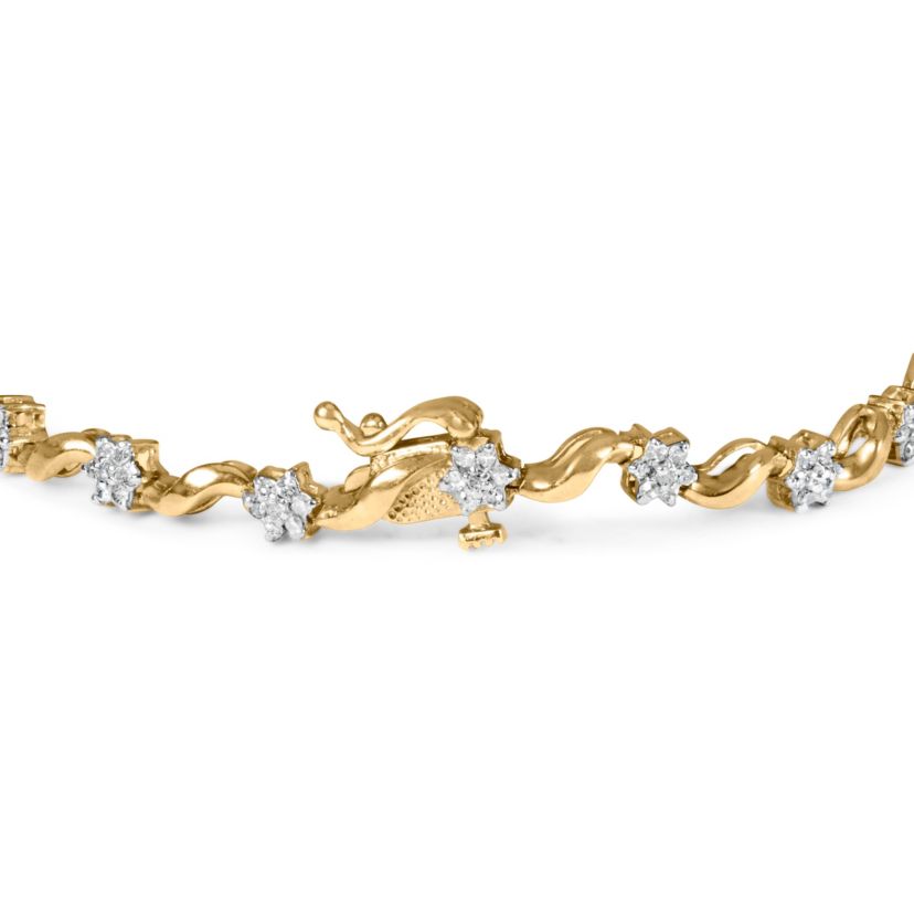 10k Yellow Gold 1.00 Cttw Diamond Floral S-Link Bracelet