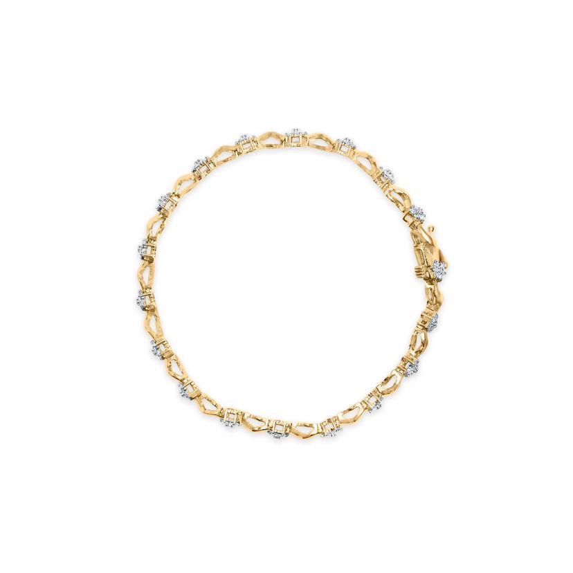 10k Yellow Gold 1.00 Cttw Diamond Floral S-Link Bracelet