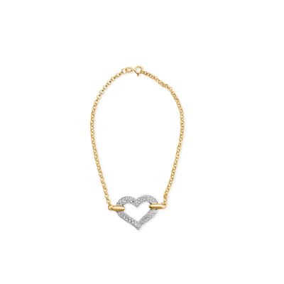 Haus of Brilliance 10K Two Tone Gold 1/4 Cttw Diamond Encrusted Heart Charm Bracelet, 7 in