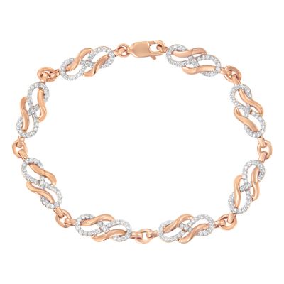 Haus of Brilliance 10K Rose Gold 1.0 Cttw Diamond Infinity Loop and Swirl Link Bracelet, 7.25 in