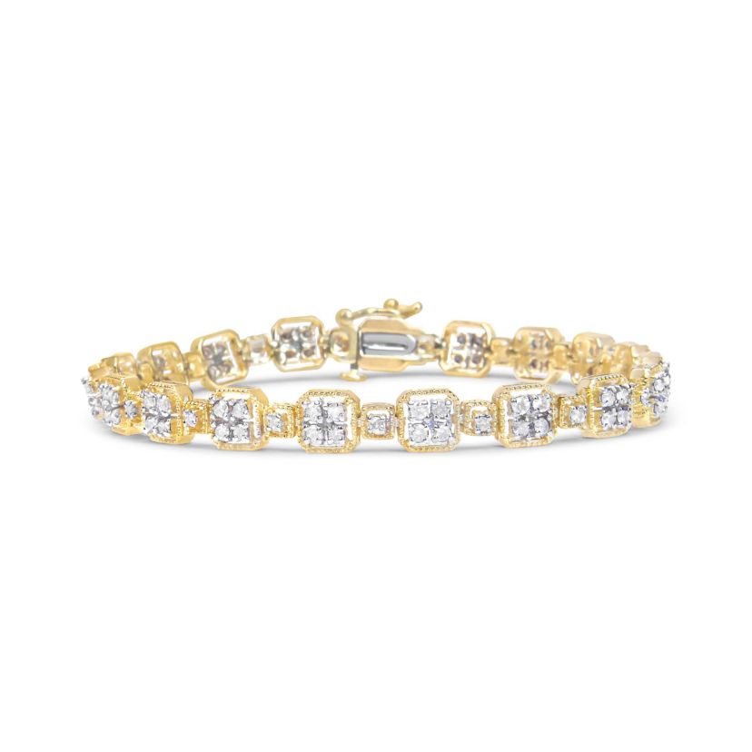 10K Yellow Gold 2.0 Cttw Diamond Square Link Bracelet