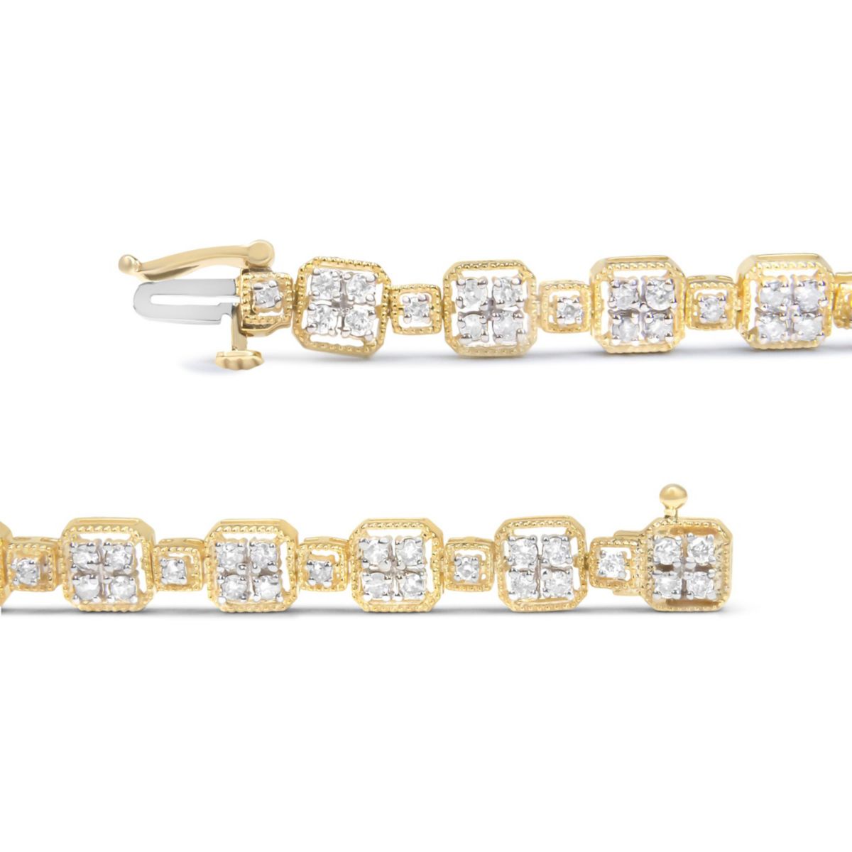 10K Yellow Gold 2.0 Cttw Diamond Square Link Bracelet