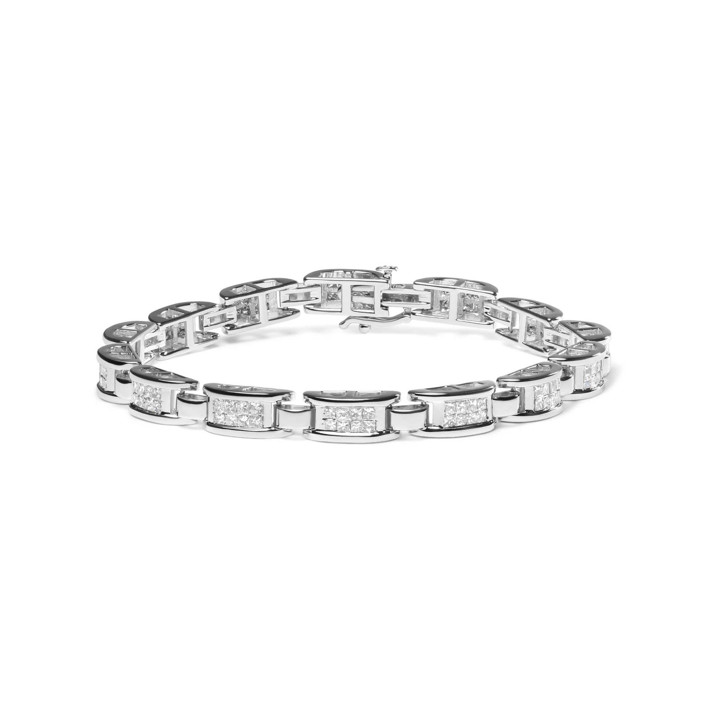 14K White Gold 3.0 Cttw Princess Diamond Link and Buckle Tennis Bracelet